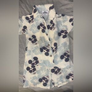Kids Light Blue Mickey Mouse Print Button-Up Top